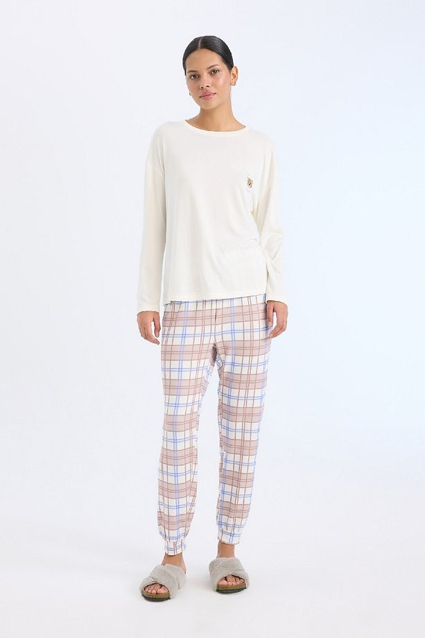 Pijama Takımı Regular Fit Uzun Kollu Üst Kareli Uzun Alt-fall In Love D2263ax24wn - 1