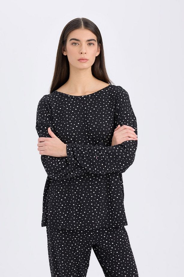 Pijama Takımı Softshell Uzun Kollu Üst Beli Lastikli Uzun Alt-fall In Love D9183ax24wn - 4