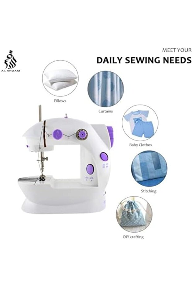 ماكينة خياطة متعددة الوظائف للمبتدئين، خيط مزدوج وسرعتان مع دواسة قدم (أرجواني) - 2