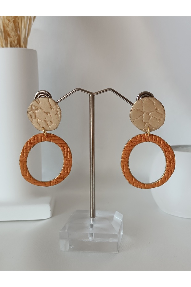 Metallic Orange Color Bohemian & Ethnic Earrings Polymer Clay Textured Earrings