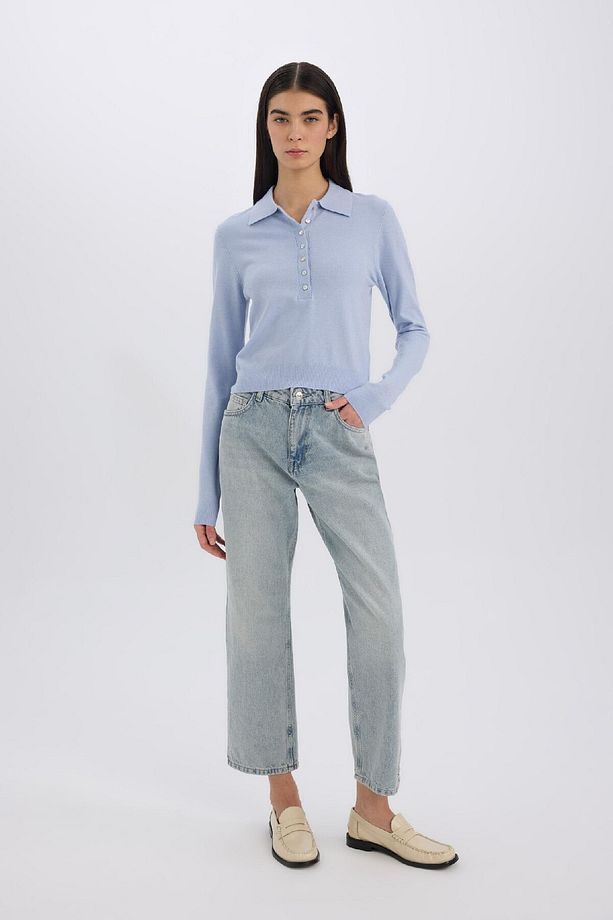 Regular Fit Polo Yaka Basic Düz Triko Kazak D6259AX25SP - 3