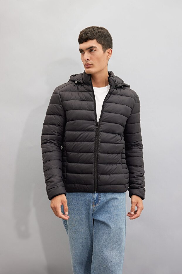 Water Repellent Slim Fit Coat Slim Fit Hooded Zippered Double Pocket N4661Az25Sp