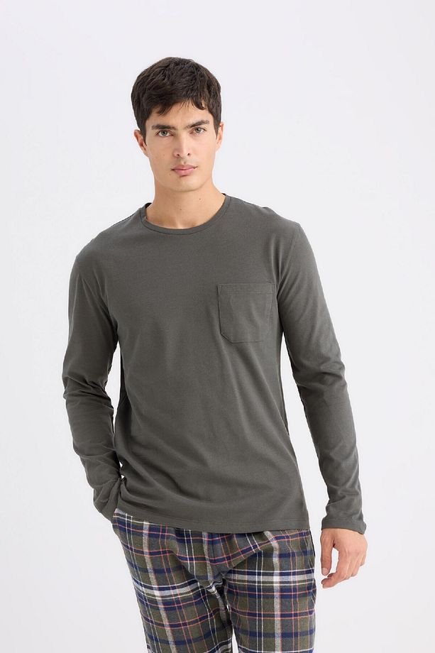 Pijama Takımı Regular Fit Uzun Kollu Basic Düz Üst Kareli Alt B2450ax24wn - 3