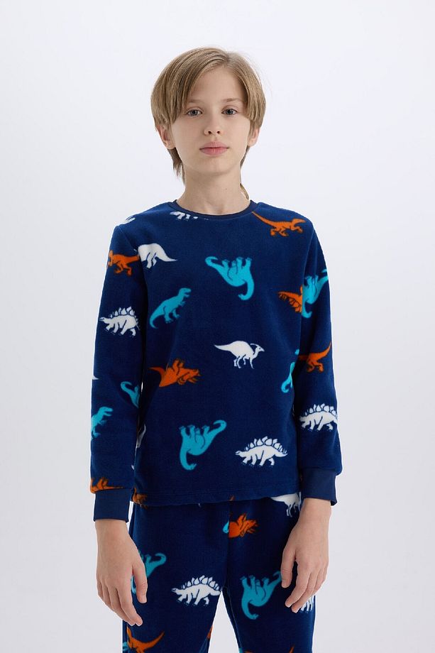 Erkek Çocuk Polar Pijama Takımı Dinazor Desenli Uzun Kollu Üst Uzun Alt D8784a8ns - 3