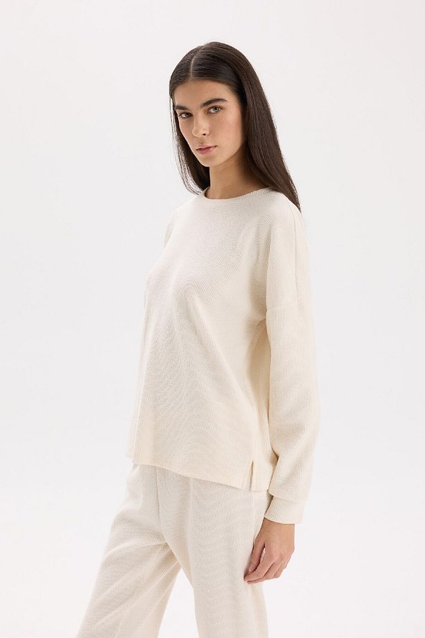 Fall in Love Pijama Takımı Regular Fit Basic Düz Uzun Kollu Üst Geniş Bol Paça Alt D2259AX24WN - 3