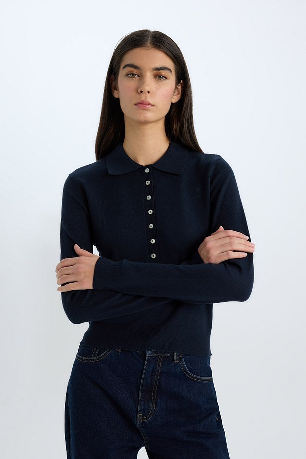 Regular Fit Polo Yaka Basic Düz Triko Kazak D6259AX25SP - 5