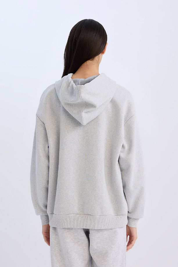Relax Fit Kapüşonlu Kanguru Cepli Kalın Basic Düz Sweatshirt W8071az24wn - 7