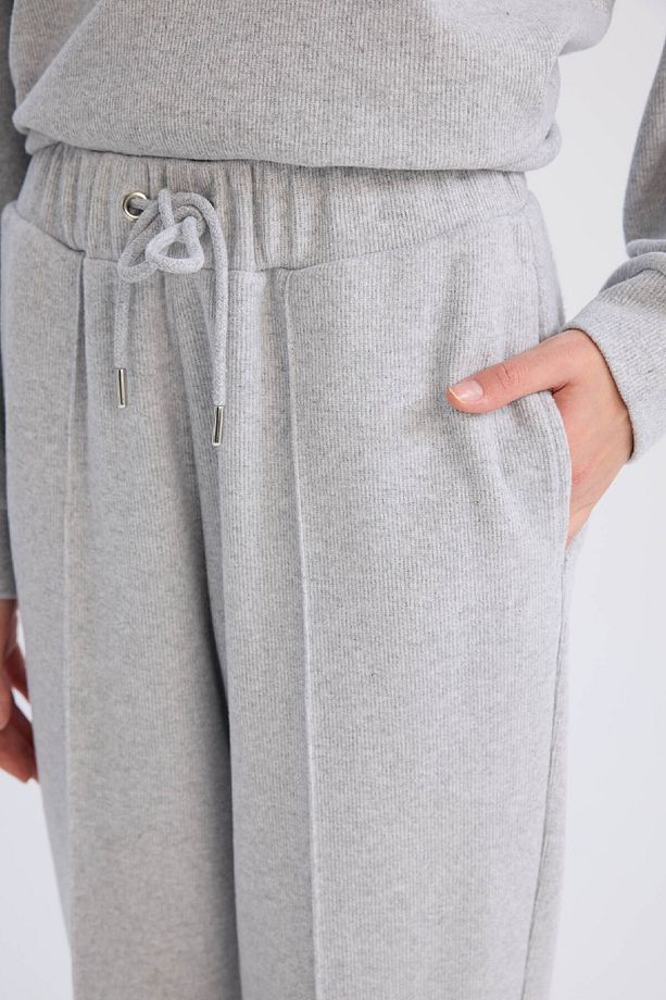Regular Fit Pantolon Beli Lastikli Basic Düz Bağcıklı Cepli Paça Katlamalı Uzun Boy D9010ax24wn - 6
