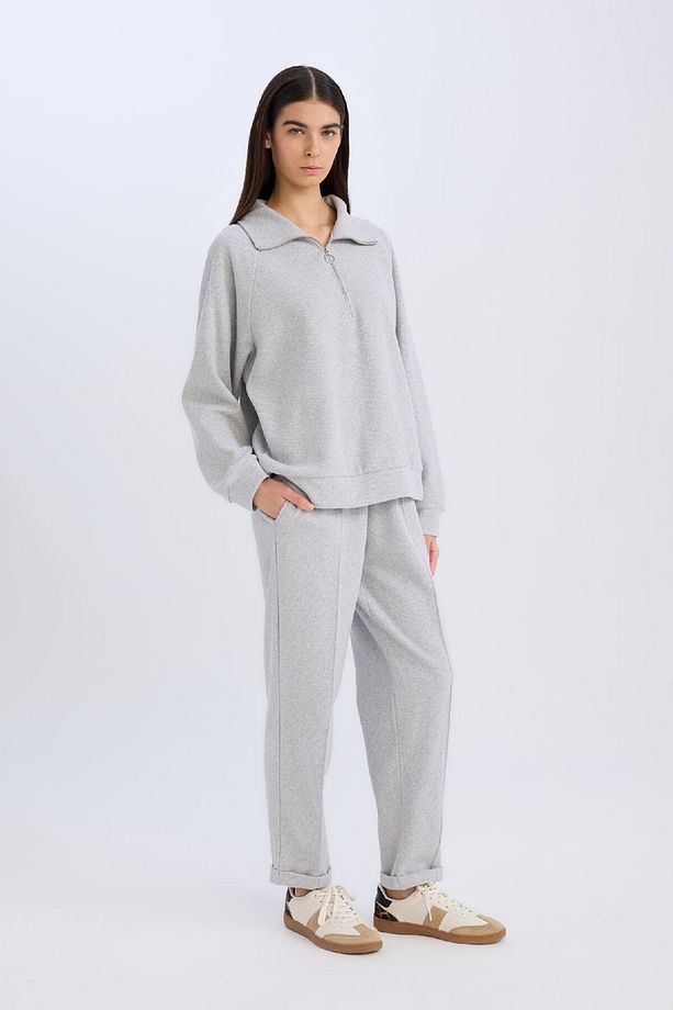 Regular Fit Pantolon Beli Lastikli Basic Düz Bağcıklı Cepli Paça Katlamalı Uzun Boy D9010ax24wn - 3