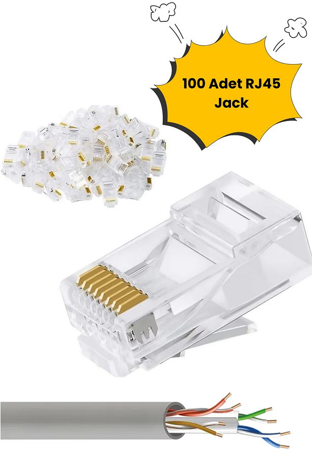 Rj45 Konnektör Cat5 - Cat6 – 8p8c Utp Soket Ethernet İnternet Modem Kablosu Soketi Network Uç - 1