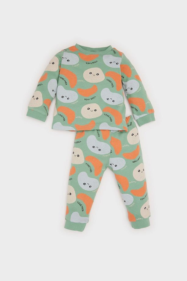 Erkek Bebek Pijama Takımı Desenli Bisiklet Yaka Uzun Kollu Üst Uzun Alt D8657A524WN - 1