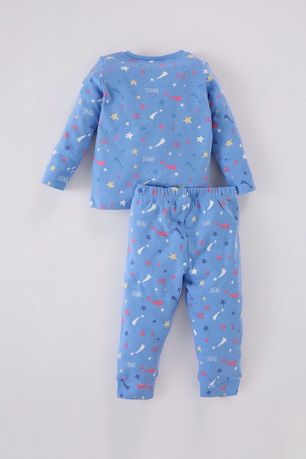 Kız Bebek Pijama Takımı Yıldız Desenli Uzun Kollu Üst Beli Lastikli Uzun Alt D8646A524AU - 3