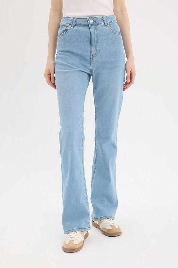 Slim Flare Yüksek Bel Düz Paça Uzun Jean Kar Yıkamalı Pantolon D7973AX25SP - 1