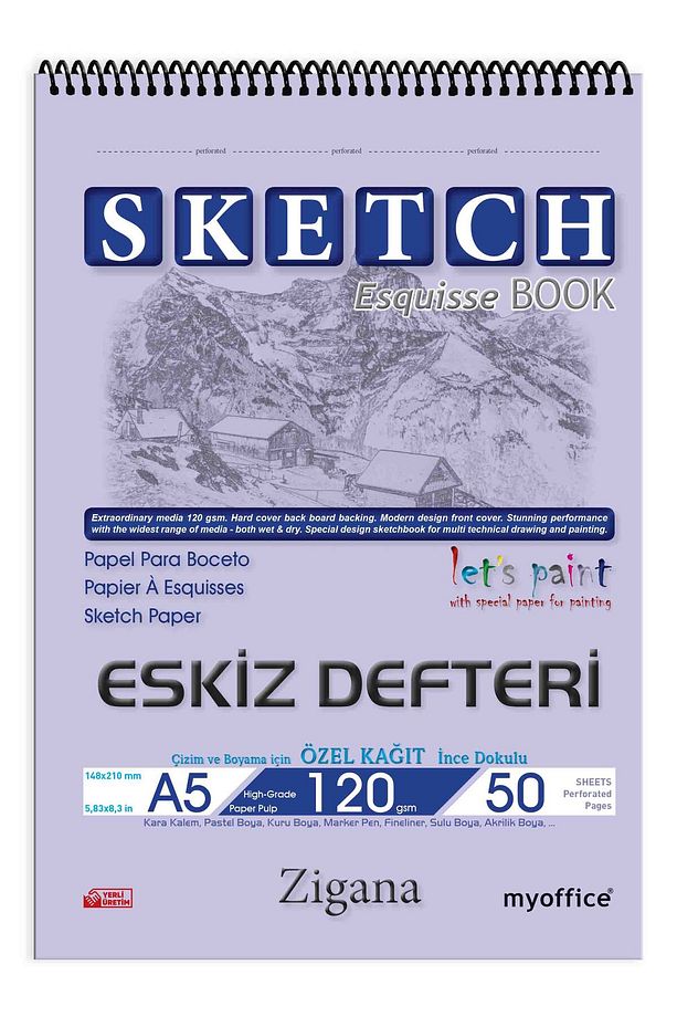 Zigana A5 Spiralli Sketchbook 150 Gr. 60 Yaprak Eskiz Defteri - 1