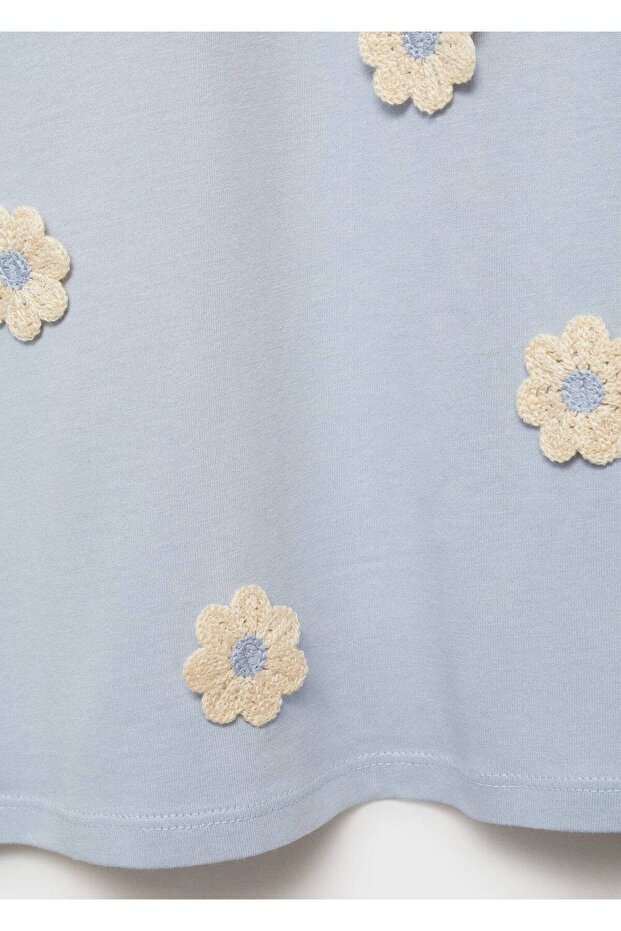 Çiçek aplikeli pamuklu tişört - 7