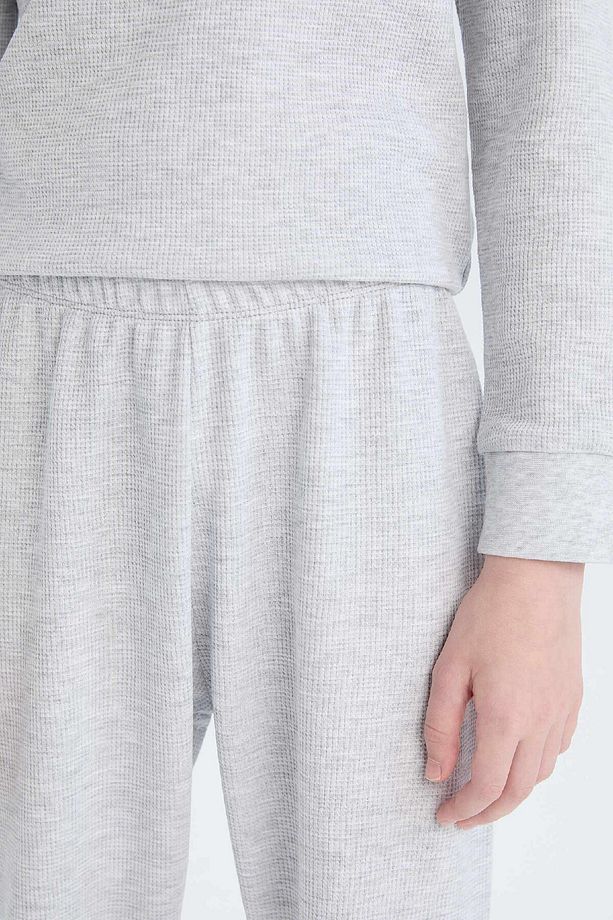 Erkek Çocuk Pijama Takımı Waffle Bisiklet Yaka Uzun Kollu Üst Beli Lastikli Uzun Alt D9977a825sp - 7