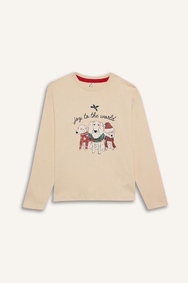 Kız Çocuk Yılbaşı Temalı Pijama Takımı Bisiklet Yaka Uzun Kollu Üst Beli Lastikli Alt D8790A824AU - 8