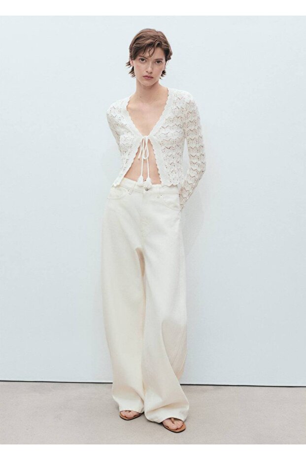 Geknüpfte Strickjacke mit Bindeband - 2