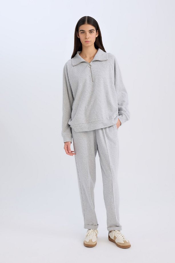 Regular Fit Pantolon Beli Lastikli Basic Düz Bağcıklı Cepli Paça Katlamalı Uzun Boy D9010ax24wn - 4