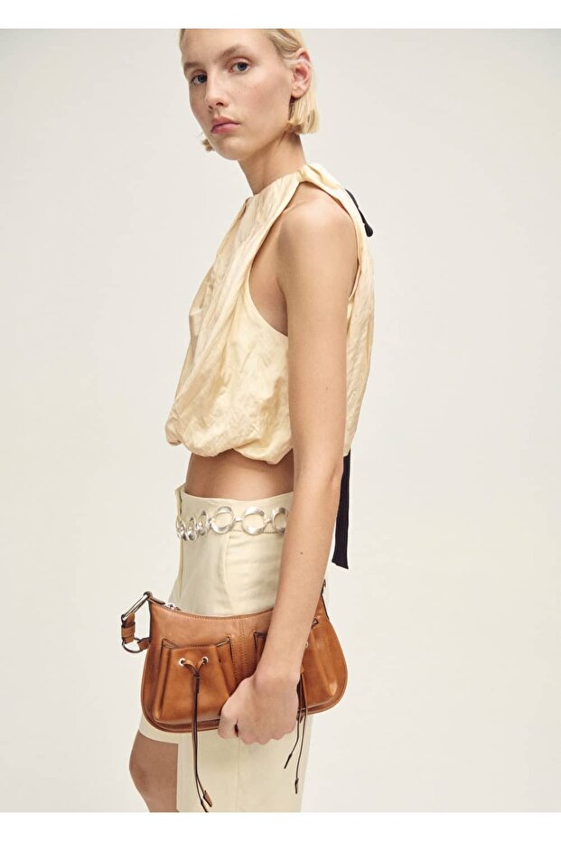 Wrinkled Fabric Balloon Look Blouse