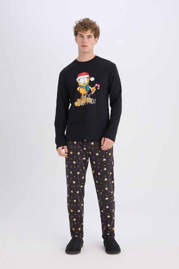 Garfield Yılbaşı Temalı Pijama Takımı Bisiklet Yaka Uzun Kollu Üst Uzun Alt D8334AX24WN - 1