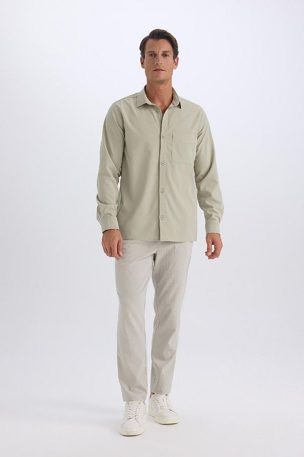Regular Fit Polo Yaka Basic Düz Gofre Uzun Kollu Gömlek D8713ax25sp - 4