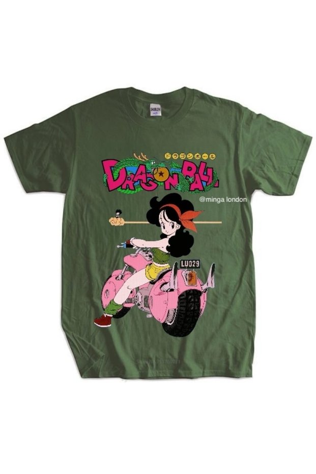 Dragon Ball Character Videl Khaki Color Printed Oversize T-Shirt -Mingalondon