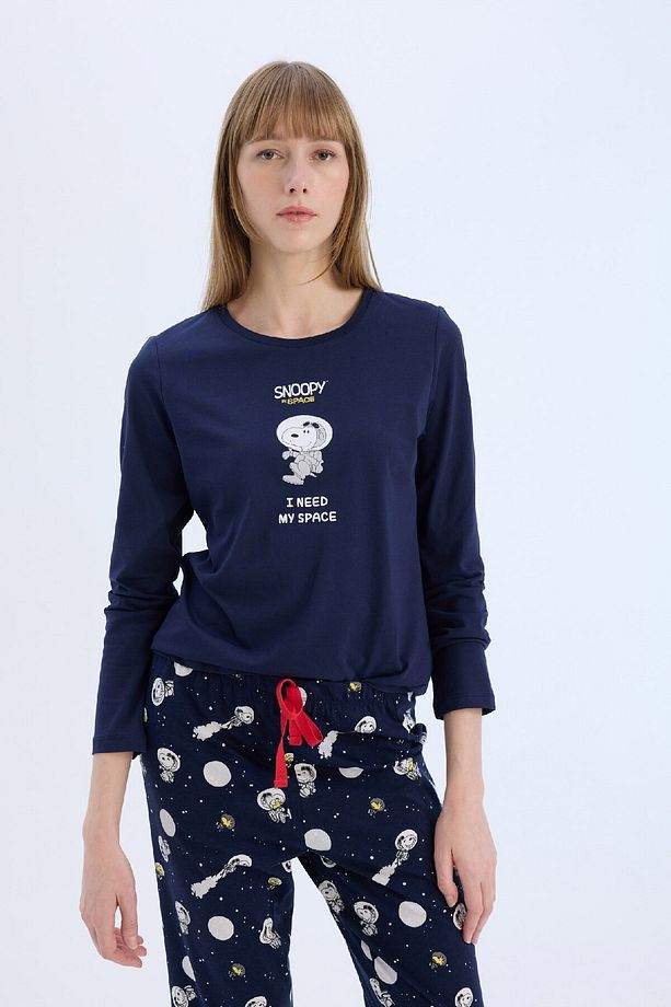 Fall in Love Snoopy Pijama Takımı Regular Fit Uzun Kollu Üst Beli Lastikli Uzun Alt E0228AX24WN - 3
