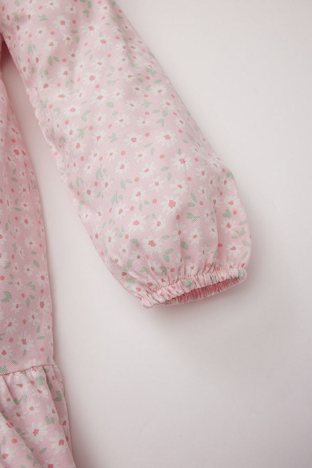 Kız Bebek Büyük Yaka Çiçekli Uzun Kollu Twill Elbise D9329A525SP - 3
