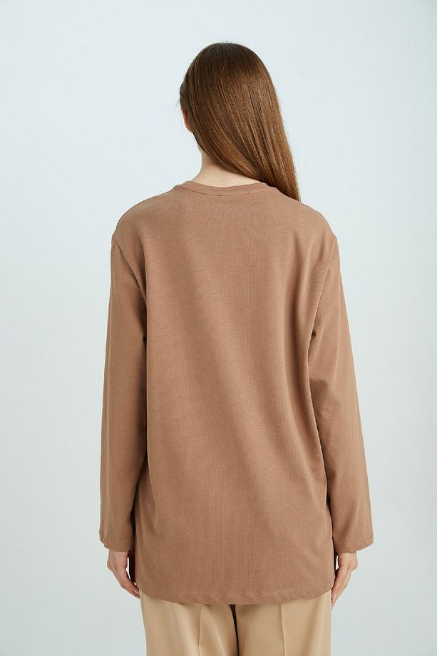 Regular Fit Bisiklet Yaka Basic Düz Uzun Kollu Tişört Tunik D4897ax24wn - 6