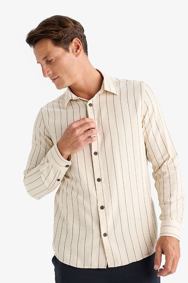 Regular Fit Çizgili Pamuklu Uzun Kollu Gömlek D6146AX25SP - 4