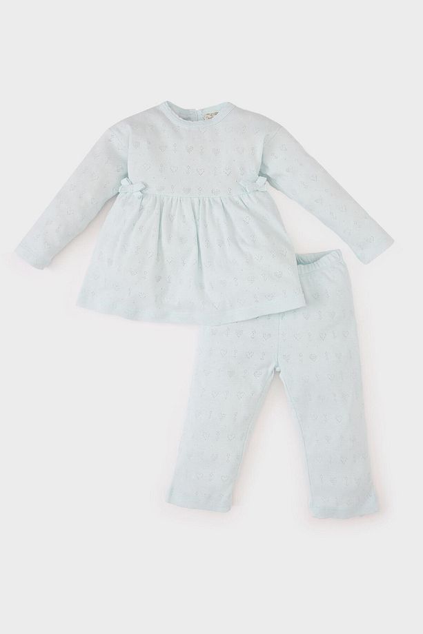 Kız Bebek Pijama Takımı Ribana Uzun Kollu Üst Beli Lastikli Uzun Alt E0766A525SP - 3
