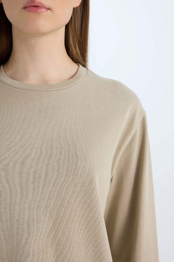 Regular Fit Bisiklet Yaka Basic Düz Uzun Kollu Tişört Tunik D4897AX24WN - 5