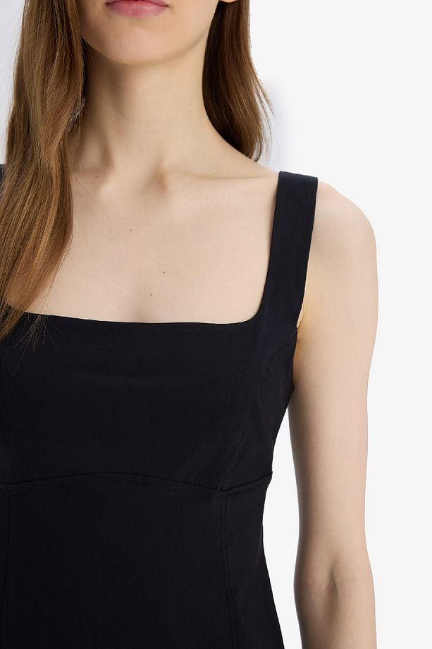 Bodycon Vücudu Saran Basic Düz Kare Yaka Askılı Maxi Elbise C5027ax25sp - 5