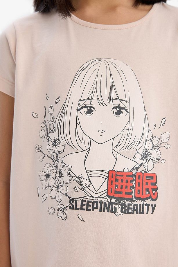 Kız Çocuk Pijama Takımı Baskılı Kısa Kollu Üst Beli Lastikli Uzun Alt E0542A825SM - 5