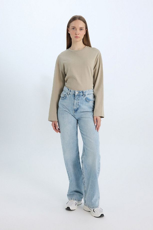 Regular Fit Bisiklet Yaka Basic Düz Uzun Kollu Tişört Tunik D4897AX24WN - 2