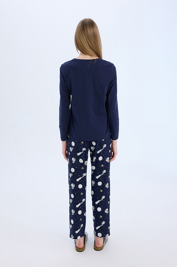 Fall in Love Snoopy Pijama Takımı Regular Fit Uzun Kollu Üst Beli Lastikli Uzun Alt E0228AX24WN - 6