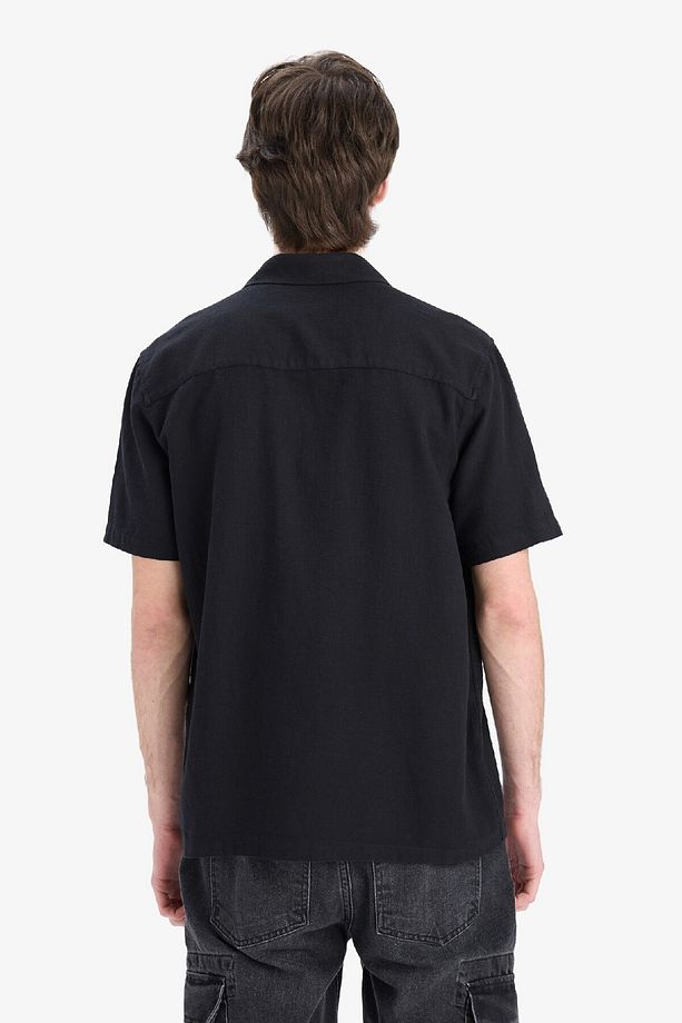 %100 Pamuk Regular Fit Yazlık Kısa Kollu Siyah Gömlek E0461ax25sm - 5