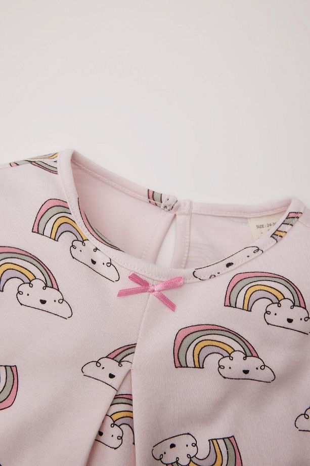 Kız Bebek Pijama Takımı Gökkuşağı Baskılı Uzun Kollu Üst Beli Lastikli Uzun Alt D9075A525SP - 5