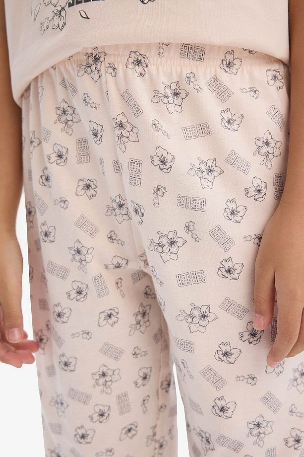 Kız Çocuk Pijama Takımı Baskılı Kısa Kollu Üst Beli Lastikli Uzun Alt E0542A825SM - 6