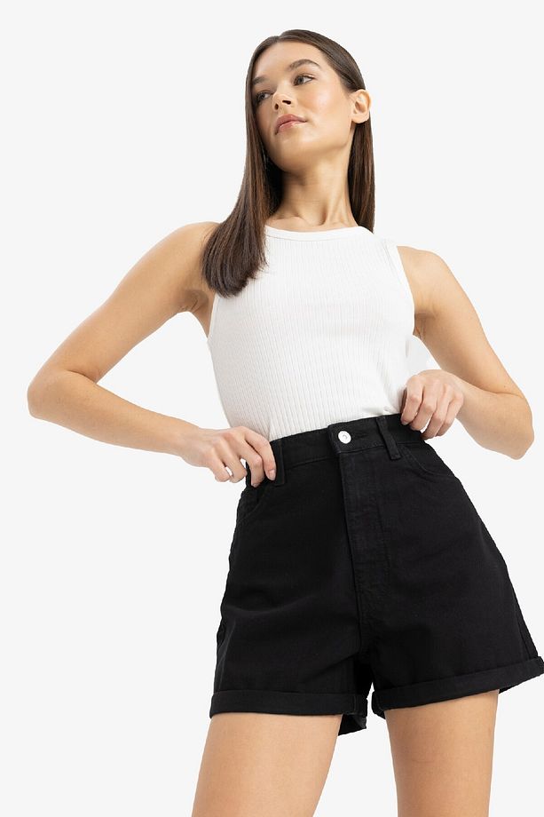 Mom Fit Yüksek Bel Duble Paça Jean Şort E0926AX25SM - 4
