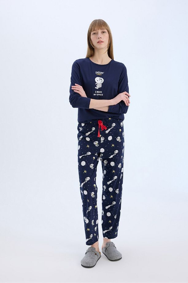 Fall in Love Snoopy Pijama Takımı Regular Fit Uzun Kollu Üst Beli Lastikli Uzun Alt E0228AX24WN - 2