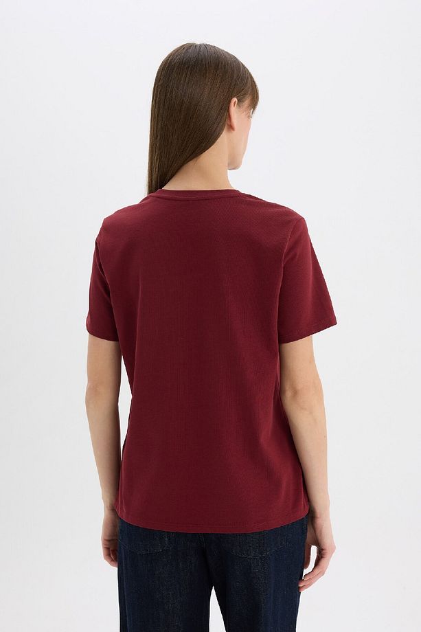 Regular Fit Bisiklet Yaka Basic Düz l Premium Kısa Kollu Bordo Tişört A9428AX25SP - 6