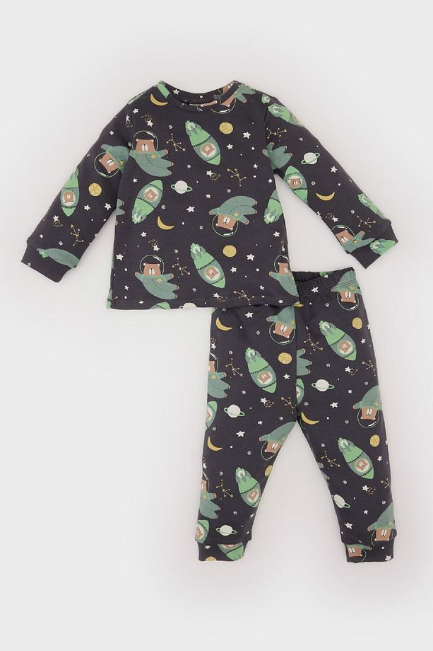 Erkek Bebek Pijama Takımı Uzay Baskılı Uzun Kollu Üst Beli Lastikli Uzun Alt D9069a525sp - 1