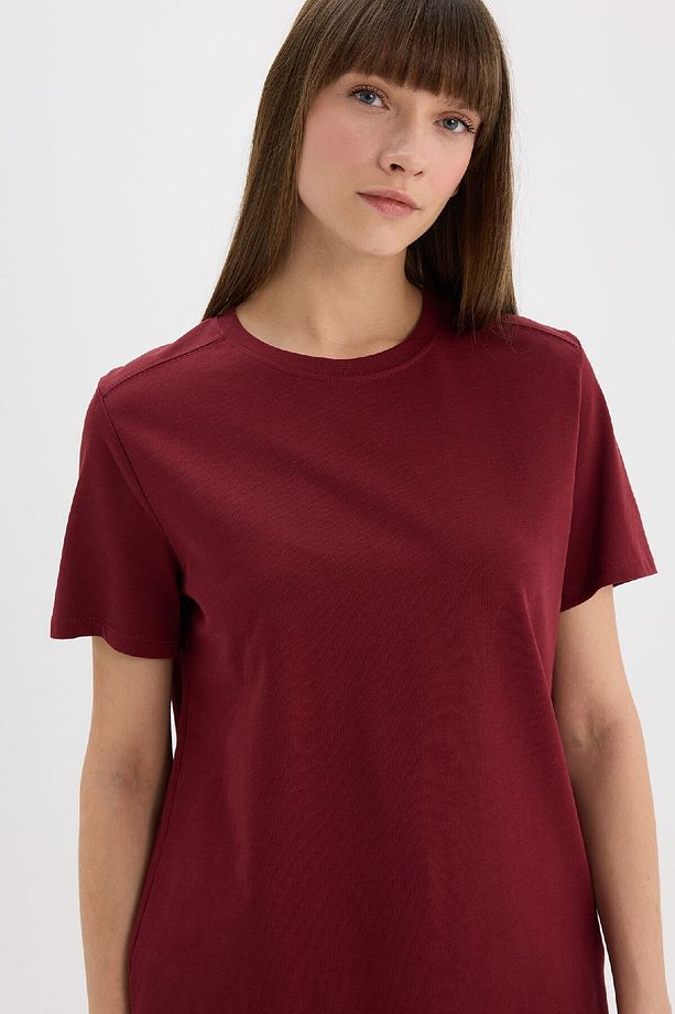 Regular Fit Bisiklet Yaka Basic Düz l Premium Kısa Kollu Bordo Tişört A9428AX25SP - 4
