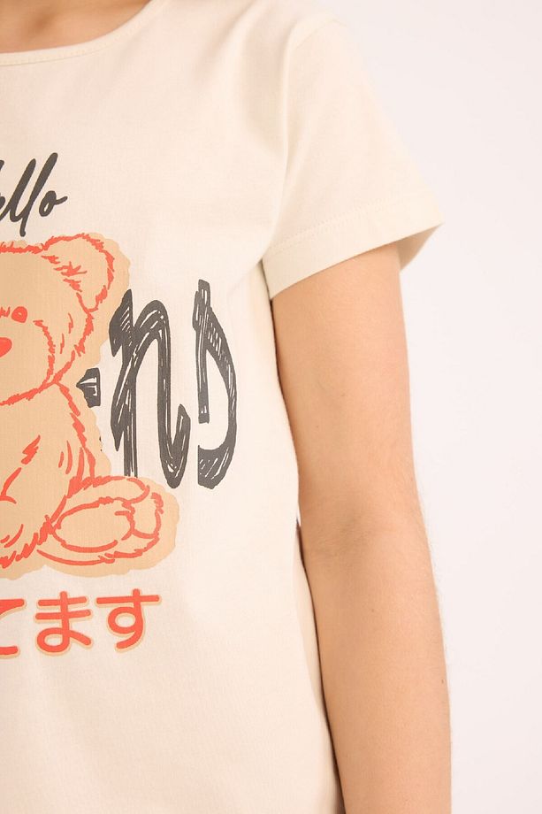 Kız Çocuk Pijama Takımı Baskılı Kısa Kollu Üst Beli Lastikli Uzun Alt E0543A825SM - 4