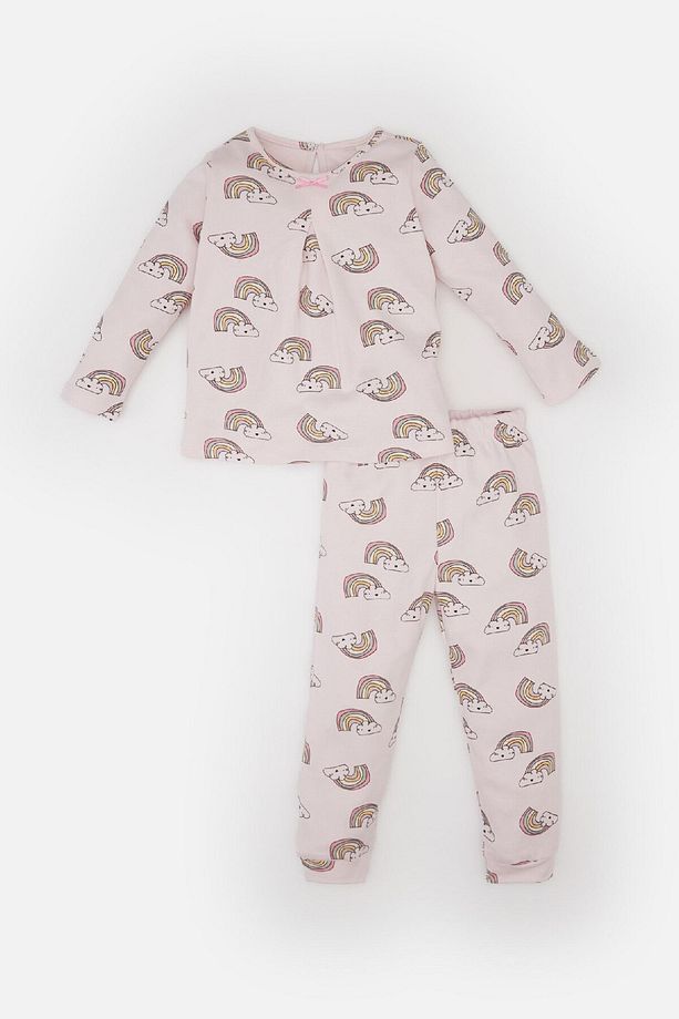 Kız Bebek Pijama Takımı Gökkuşağı Baskılı Uzun Kollu Üst Beli Lastikli Uzun Alt D9075A525SP - 3