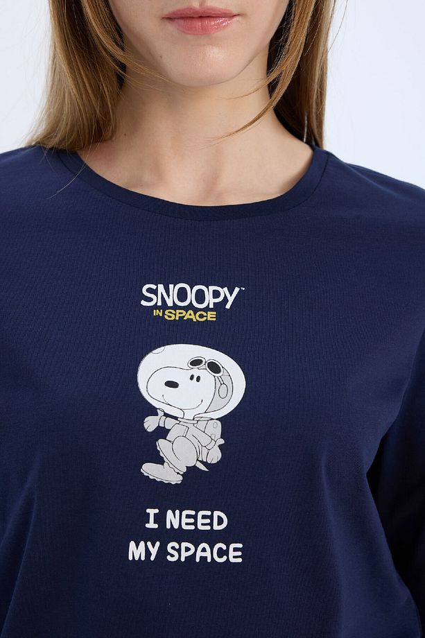 Fall in Love Snoopy Pijama Takımı Regular Fit Uzun Kollu Üst Beli Lastikli Uzun Alt E0228AX24WN - 5