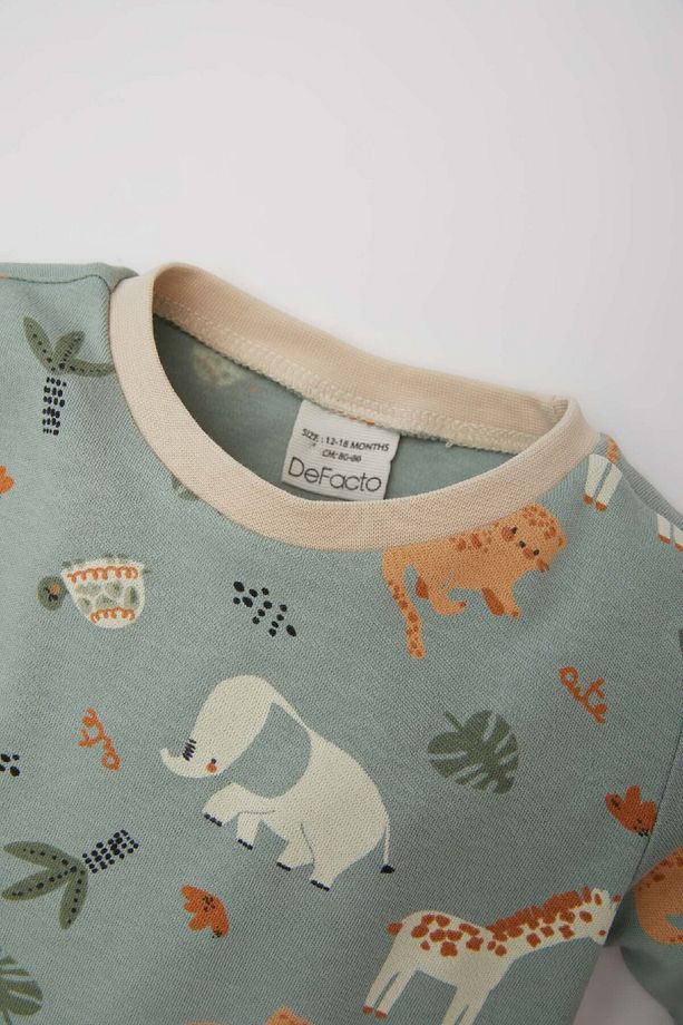Erkek Bebek Pijama Takımı Safari Baskılı Uzun Kollu Üst Beli Lastikli Uzun Alt E0760A525SP - 3
