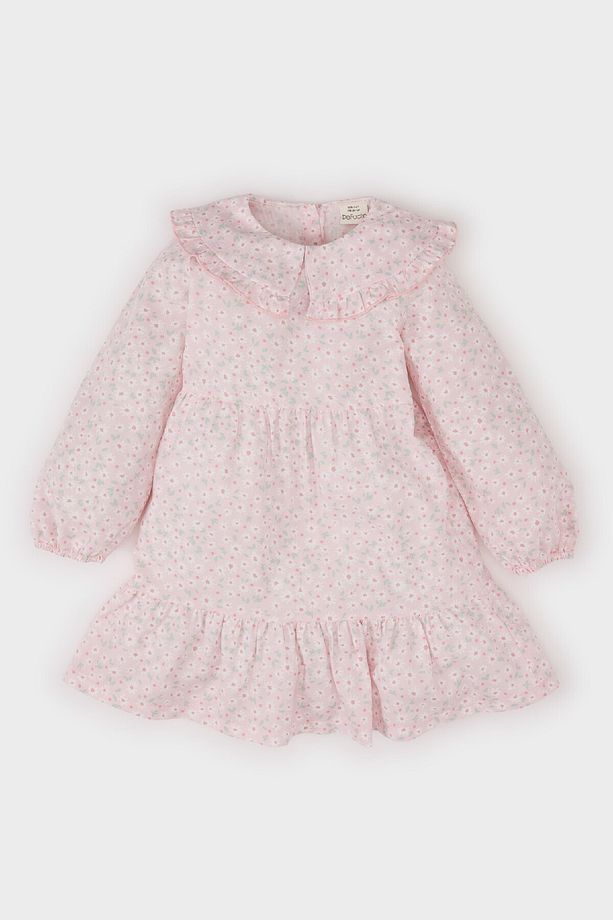 Kız Bebek Büyük Yaka Çiçekli Uzun Kollu Twill Elbise D9329A525SP - 1